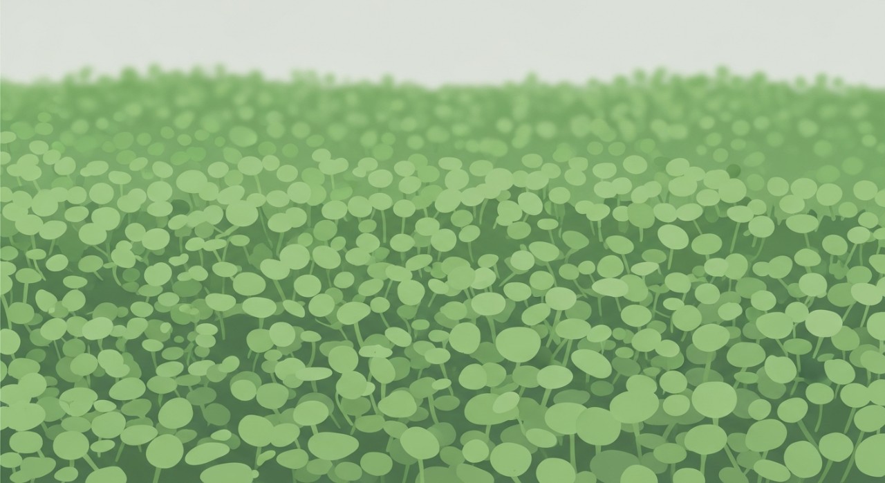 Imej dekat tekstur rumput mutiara yang tumbuh tebal dan hijau di atas tanah.