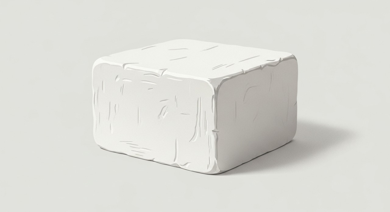 Gambaran dekat blok tanah liat kaolin yang berwarna putih bersih dan halus, sesuai untuk seramik berkualiti tinggi.