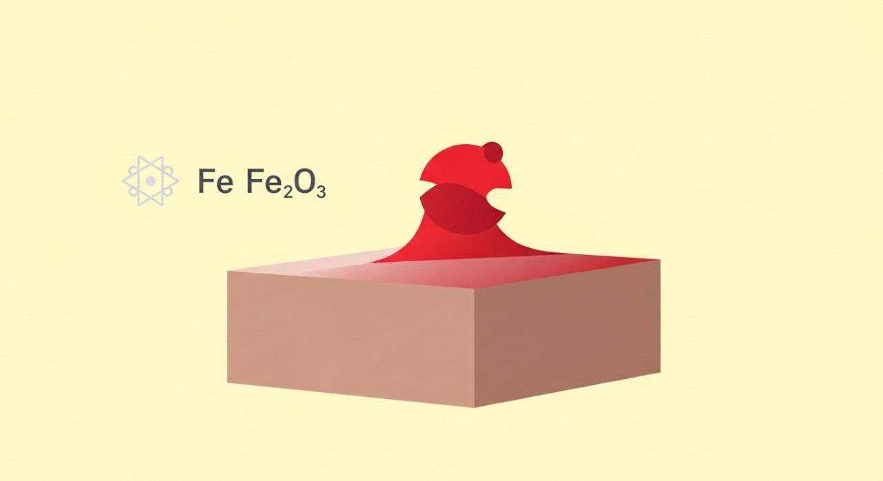 Representasi visual simbol zat besi oksida yang memberi warna merah pada tanah.